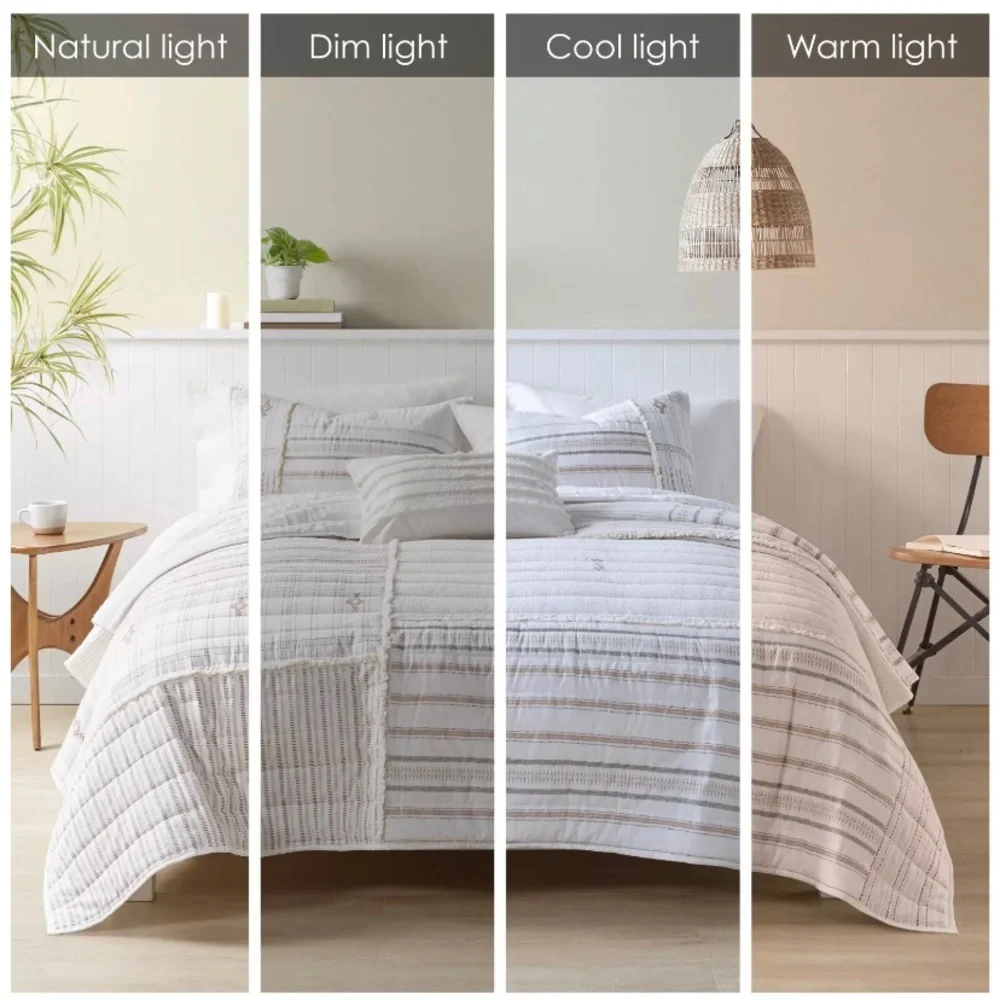 INK+IVY Salar 3 Piece Printed 100% Cotton Quilt Set with Trims Full /Queen